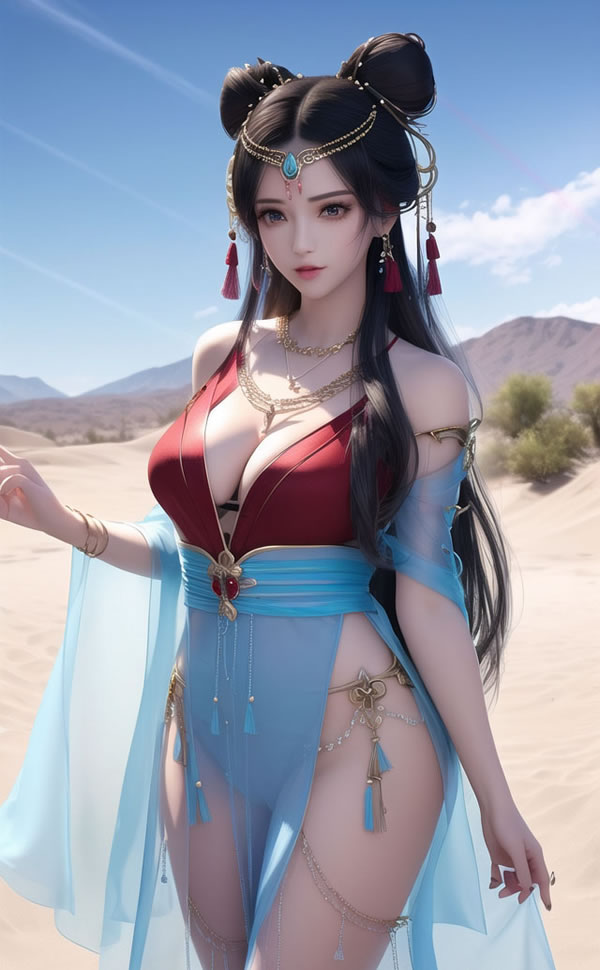 沙漠里的敦煌风AI美女唯美人体色图