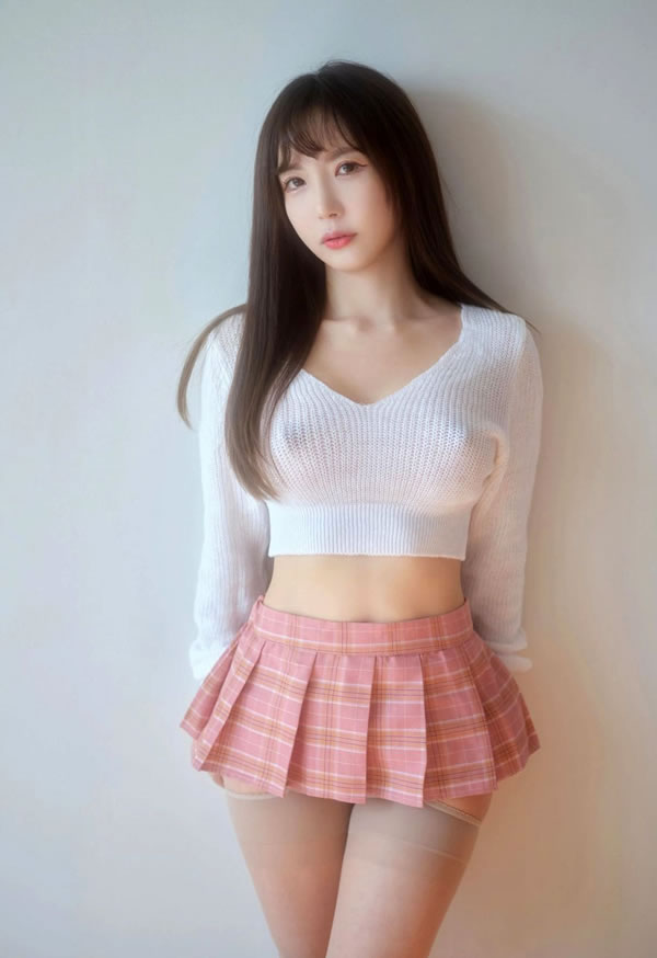 温柔美女Yulbi白色短针织衣JK无圣光写真