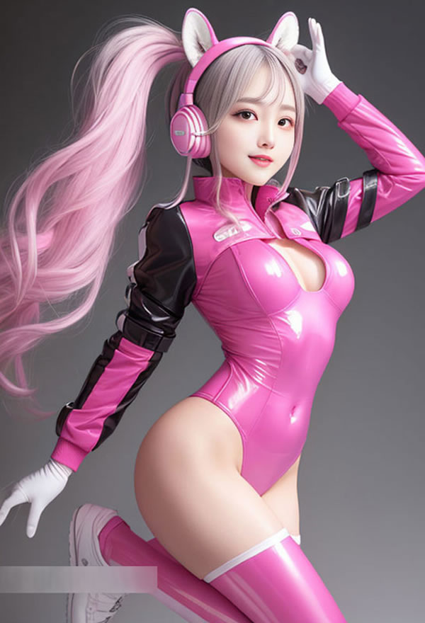 双马尾萝莉AI美女粉红紧身胶衣绷不住诱惑