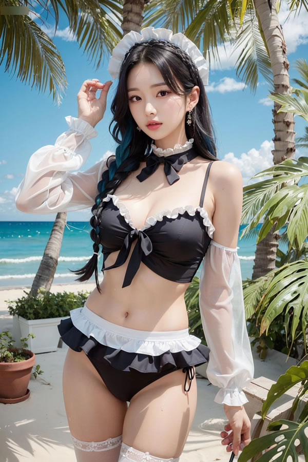 度假风海岛上的AI美女大晒美腿好身材2