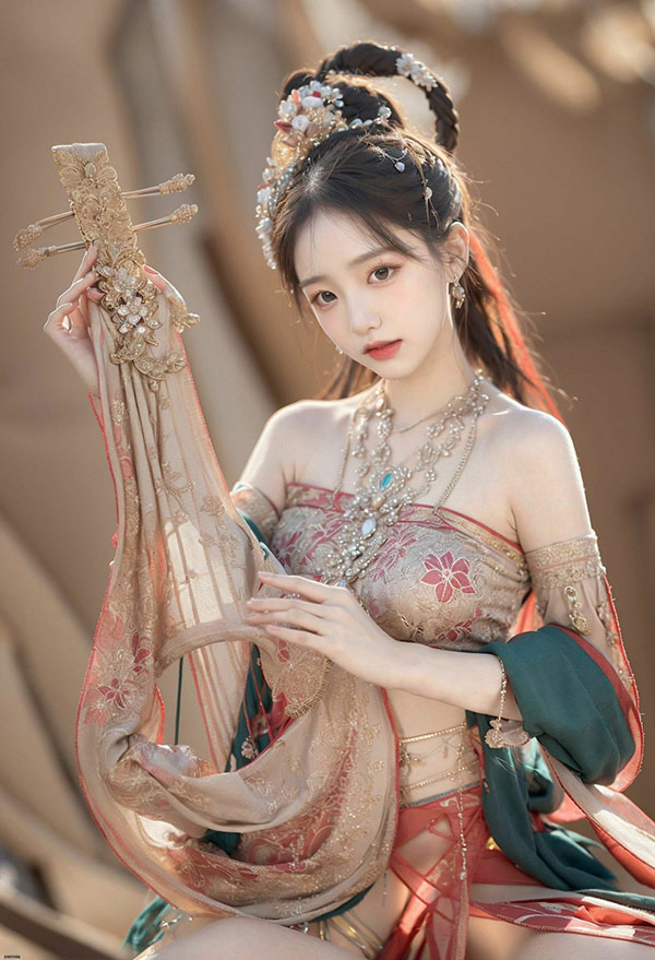 AI魔法秀之敦煌风美女沙漠里飘飘若仙